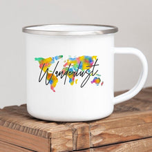 Load image into Gallery viewer, Wanderlust Enamel Mug Camping Mug Happy Hiker