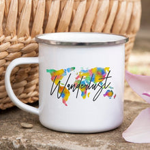 Load image into Gallery viewer, Wanderlust Enamel Mug Camping Mug Happy Hiker