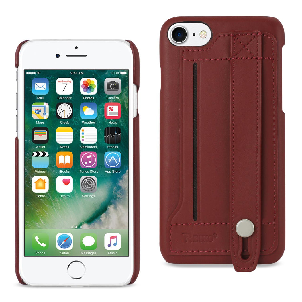 Reiko iPhone 8/ 7 Genuine Leather Hand Strap Case In Burgundy