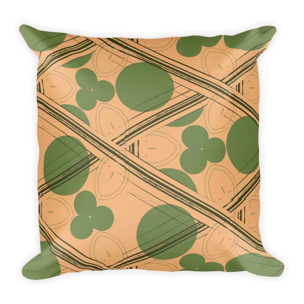 Retro Peach and Green Geometric Throw Pillow