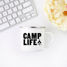 Load image into Gallery viewer, Camping Mug Enamel Mug Campfire Mug Camp Life Tin
