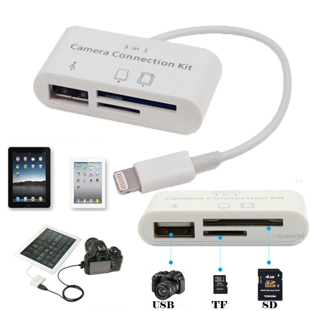 3 in 1 USB Camera Connection Kit Memory Micro Card Reader For iPad Iphone iOS 11